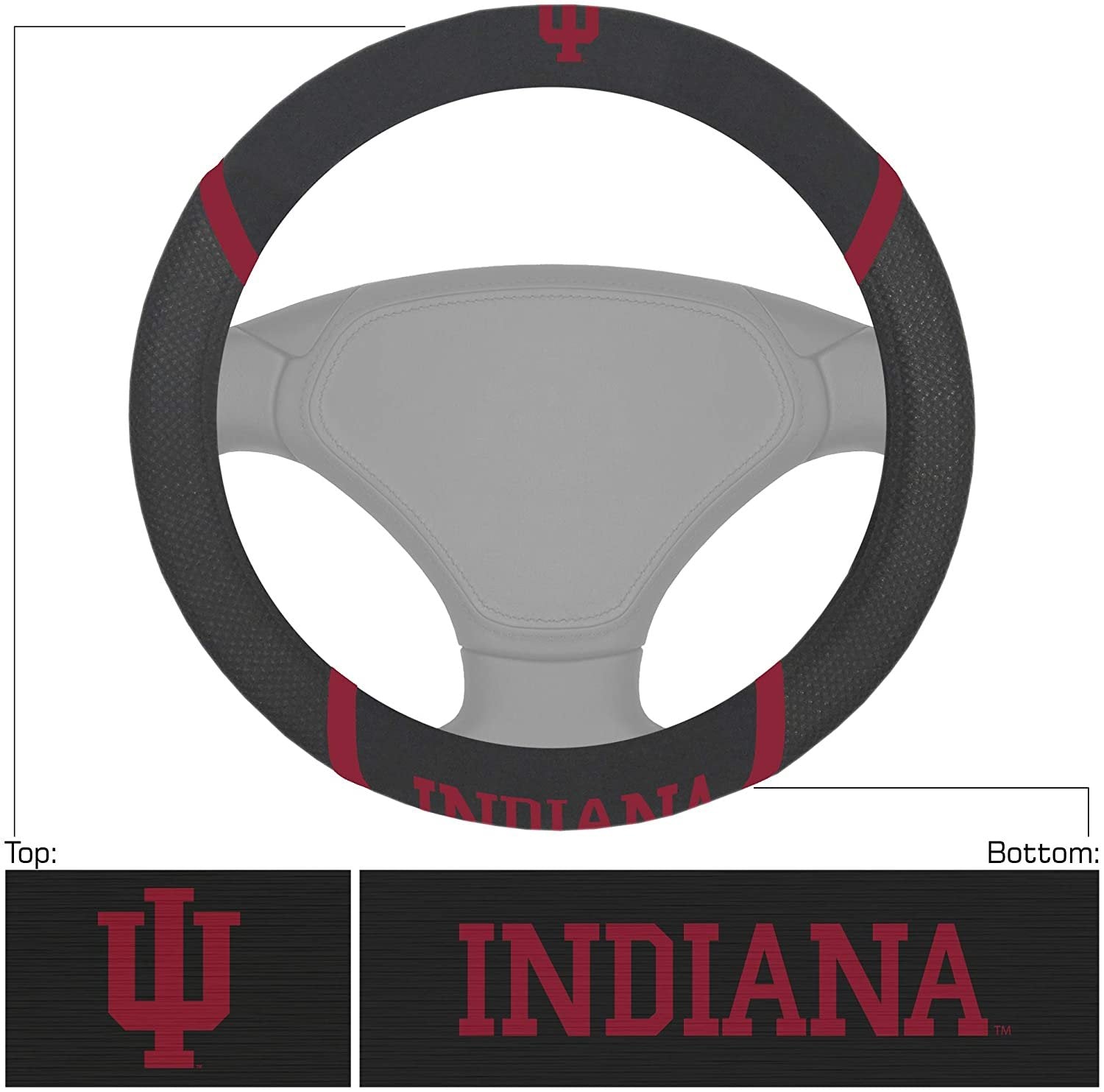 Indiana Hoosiers Steering Wheel Cover Premium Embroidered Black 15 Inch University