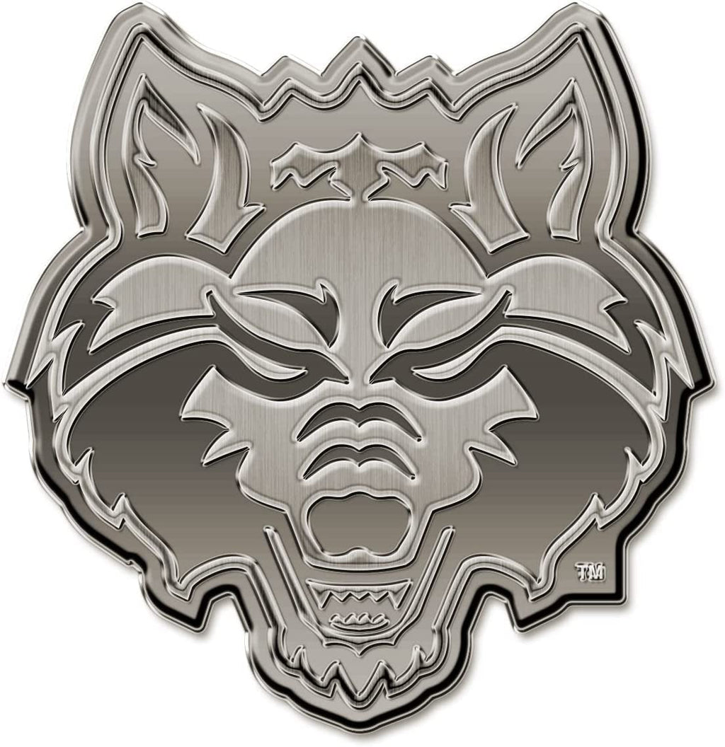 Arkansas State University Red Wolves Solid Metal Auto Emblem Antique Nickel for Car/Truck/SUV