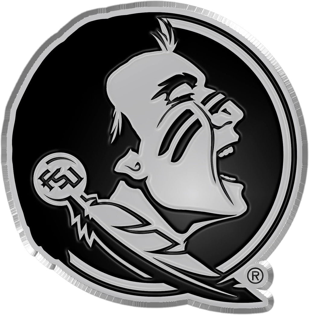 Florida State University Seminoles Silver Chrome Color Auto Emblem Molded Raised Adhesive Tape Backing