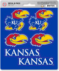 University of Kansas Jayhawks 6-Piece Decal Sticker Set, 5x6 Inch Sheet, Gift for football fans for any hard surfaces around home, automotive, personal items