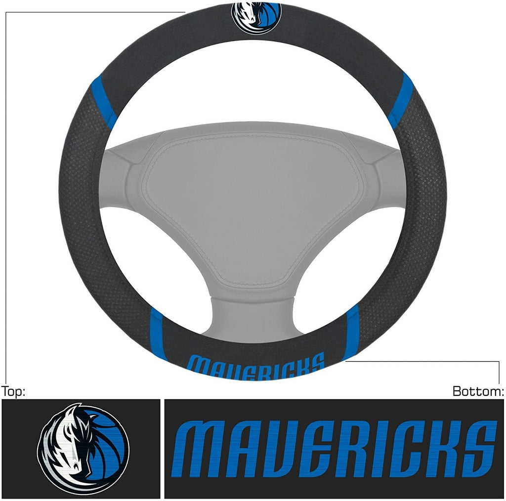 Dallas Mavericks Steering Wheel Cover Premium Embroidered Black 15 Inch