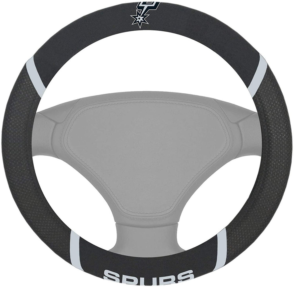San Antonio Spurs Steering Wheel Cover Premium Embroidered Black 15 Inch