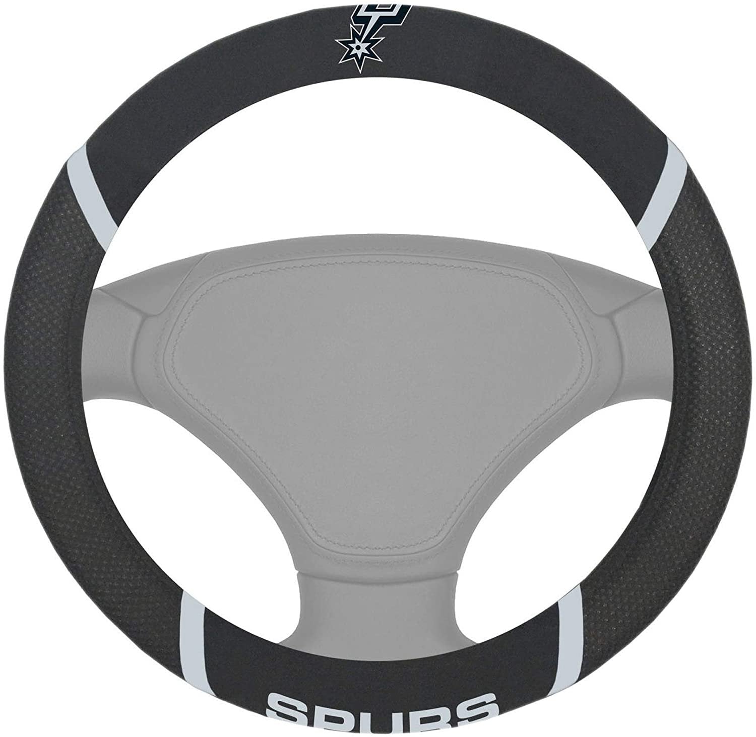 San Antonio Spurs Steering Wheel Cover Premium Embroidered Black 15 Inch
