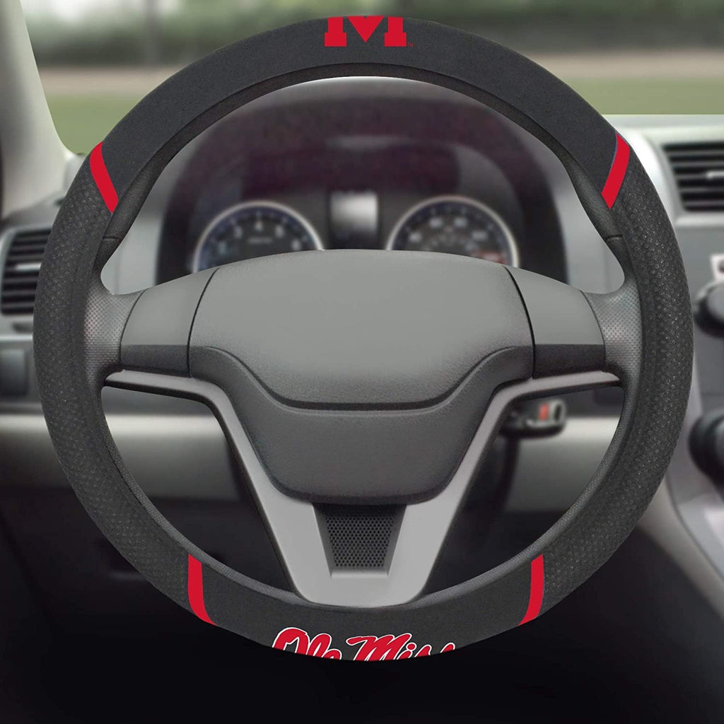 Mississippi Ole Miss Rebels Steering Wheel Cover Premium Embroidered Black 15 Inch University of