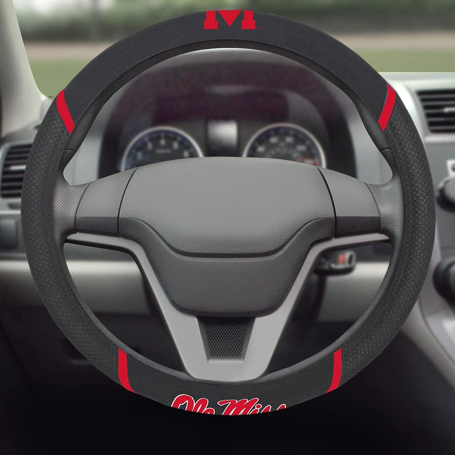 Mississippi Ole Miss Rebels Steering Wheel Cover Premium Embroidered Black 15 Inch University of