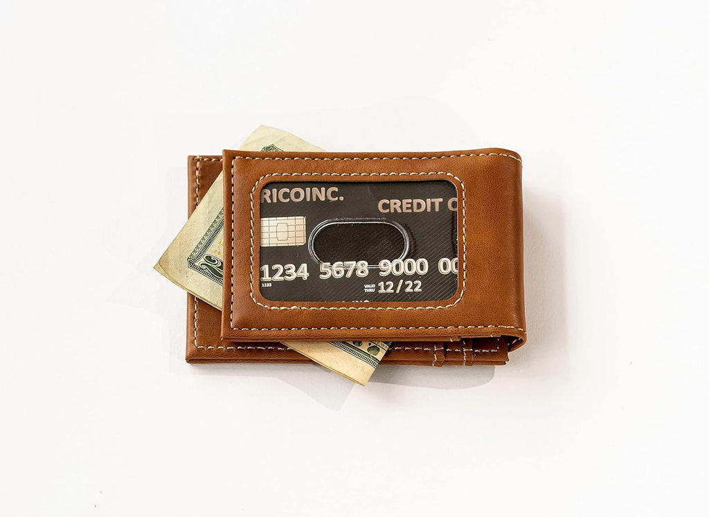 Rico Industries NFL Green Bay Packers Premium Laser Engraved Vegan Brown Leather Front Pocket Wallet - Compact and Slim yet Sturdy Design - Perfect to Show Your Team Pride or Gift