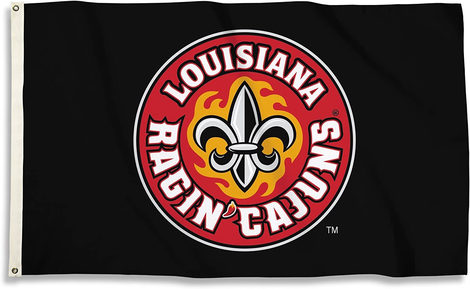University of Louisiana Lafayette Ragin Cajuns Premium 3x5 Feet Flag Banner, Black Design, Metal Grommets, Outdoor Use, Single Sided