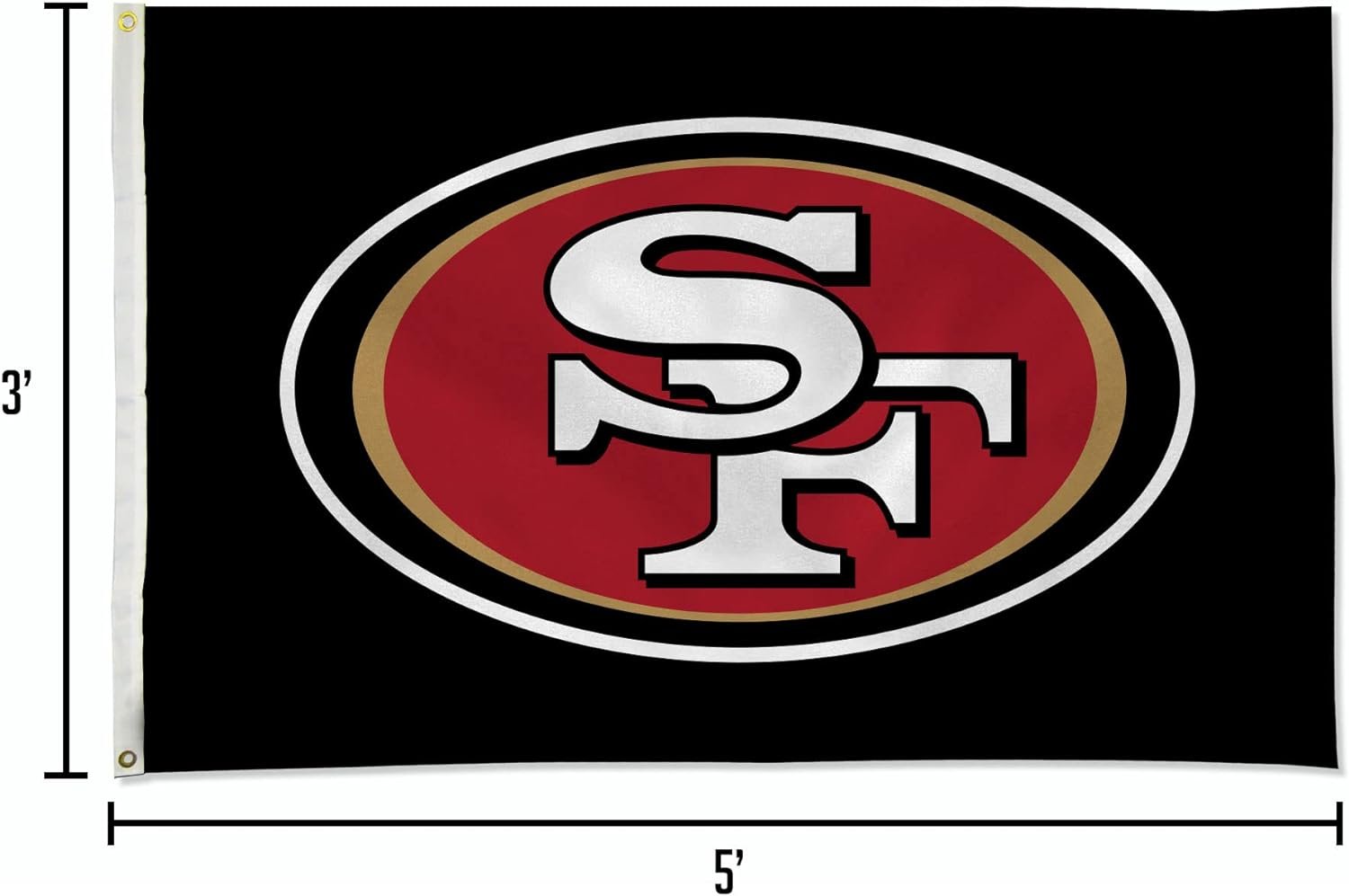 San Francisco 49ers 3x5 Feet Flag Banner, Black, Metal Grommets, Single Sided, Indoor or Outdoor Use
