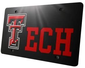 Texas Tech University Red Raiders Premium Laser Cut Tag License Plate, Mirrored Acrylic Inlaid, 6x12 Inch
