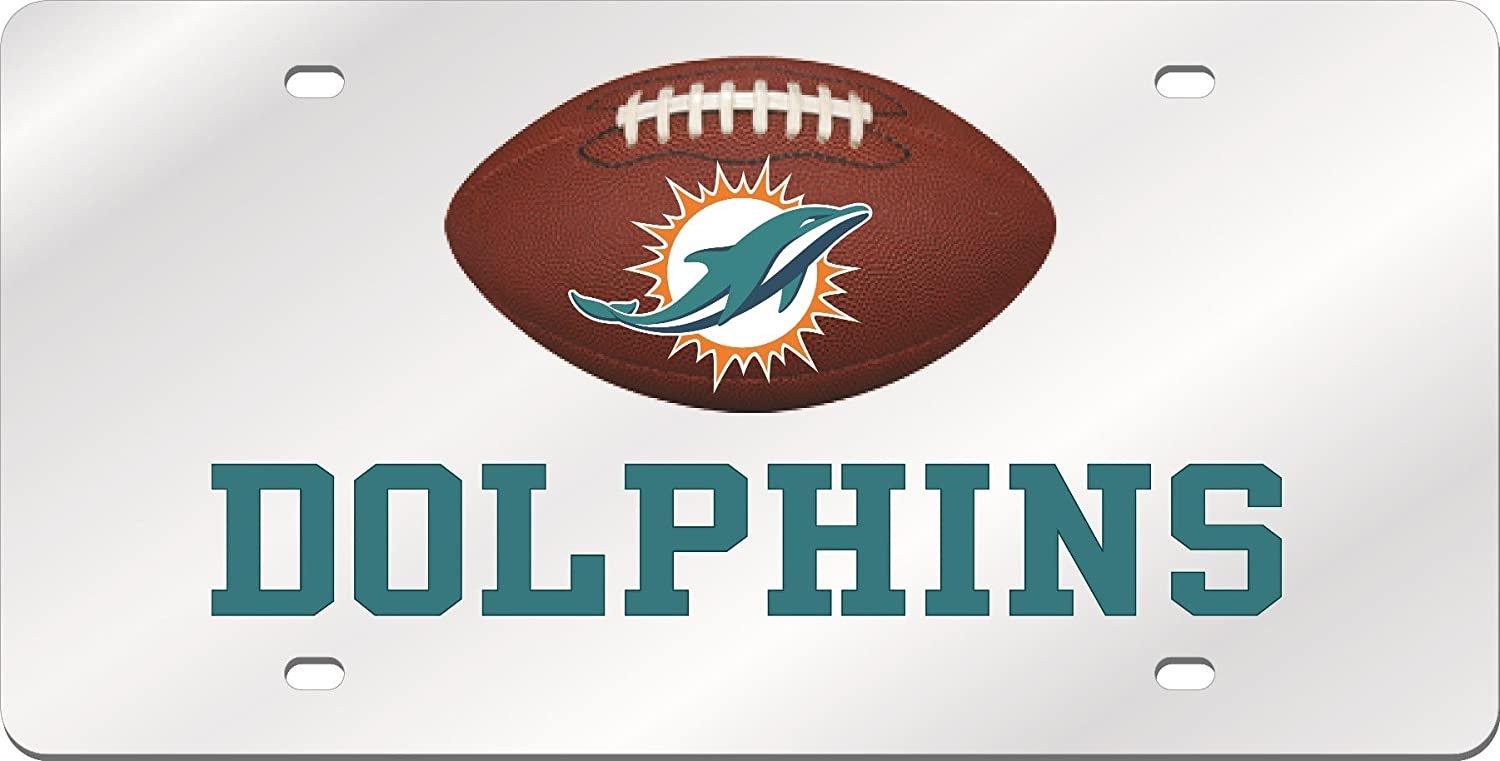 Miami Dolphins Premium Laser Cut Tag License Plate, Football, Mirrored Acrylic, Inlaid, 12x6 Inch