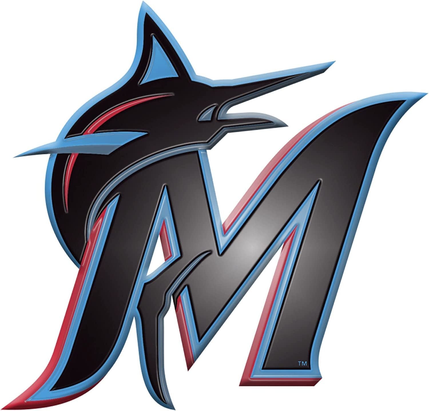 Miami Marlins Raised Aluminum Metal Color Automobile Emblem Decal Full Adhesive Backing