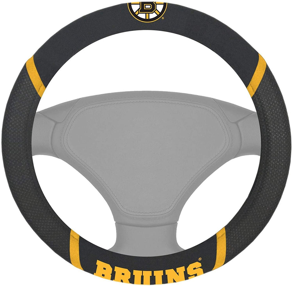 Boston Bruins Steering Wheel Cover Premium Embroidered Black 15 Inch