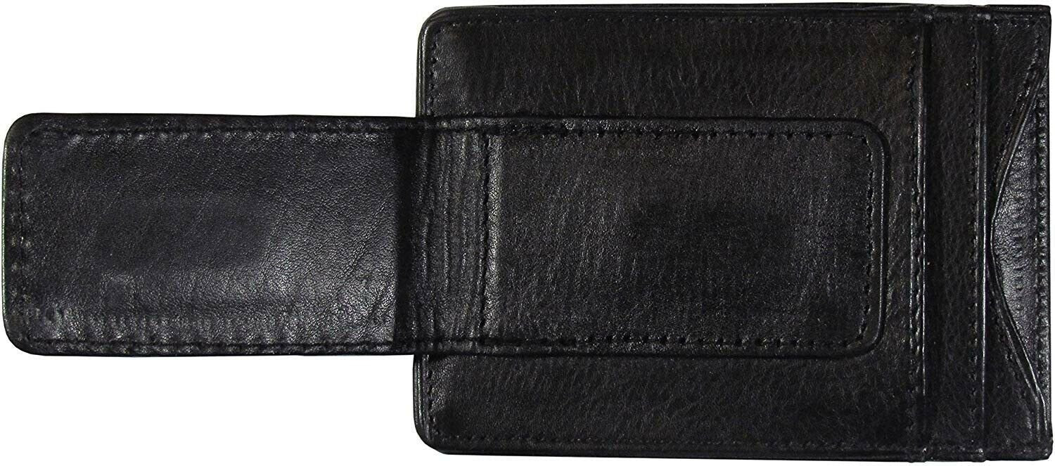 Anaheim Ducks Black Leather Wallet, Front Pocket Magnetic Money Clip, Printed Logo