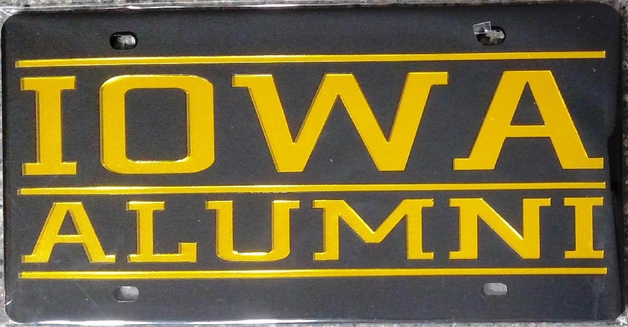 NCAA Iowa Hawkeyes Black Mirrored Alumni License Plate