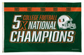 University of Miami Hurricanes Premium 3x5 Foot Flag Banner, 5-Time Champions, Metal Grommets, Indoor Outdoor, Single Sided