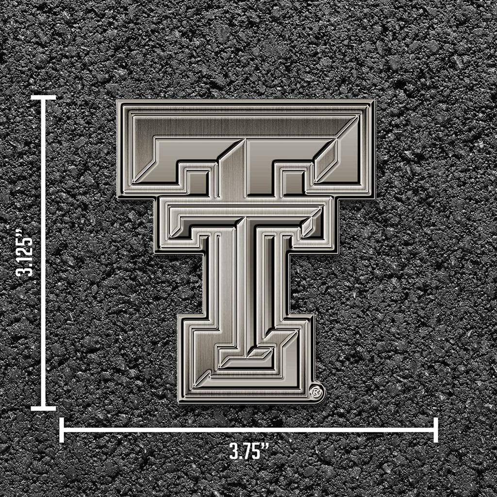 Texas Tech University Red Raiders Solid Metal Auto Emblem Antique Nickel for Car/Truck/SUV