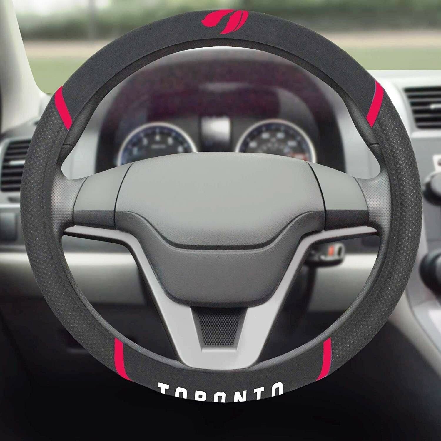 Toronto Raptors Steering Wheel Cover Premium Embroidered Black 15 Inch