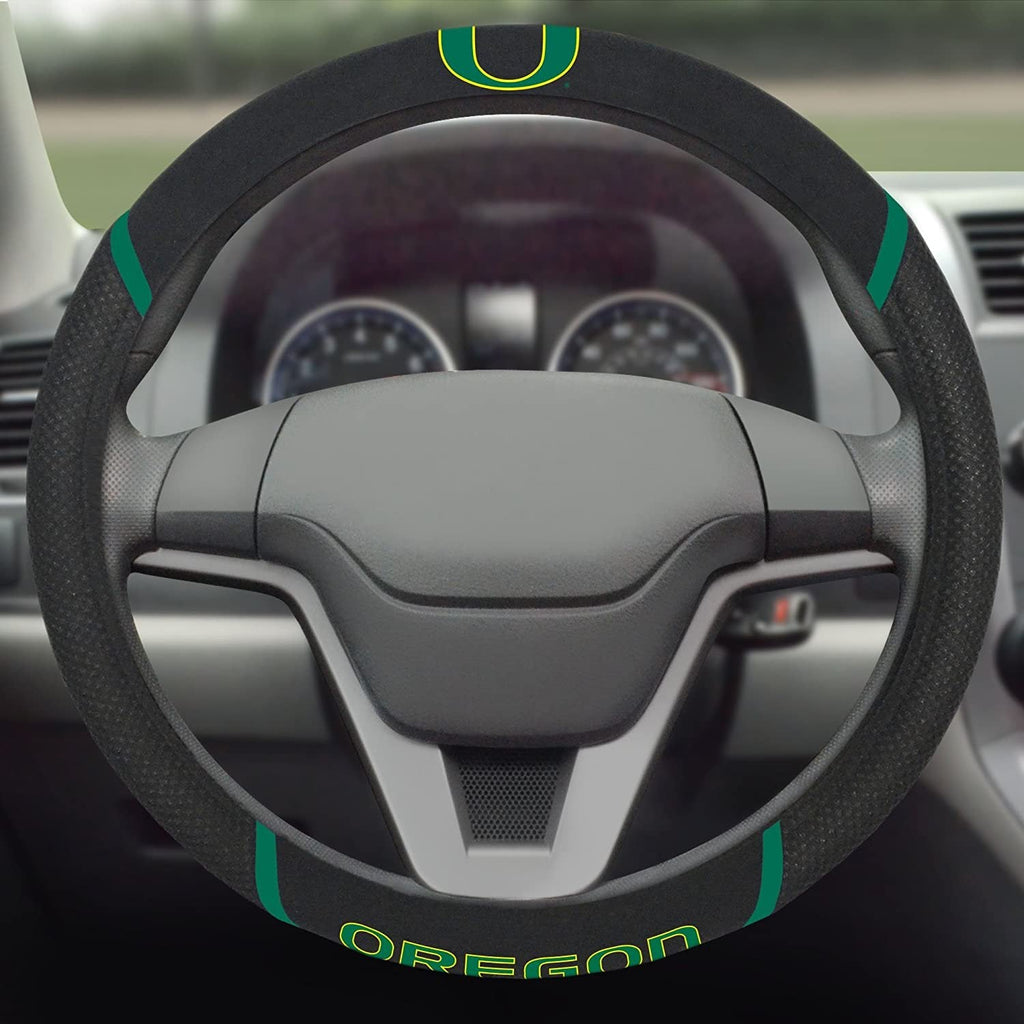 Oregon Ducks Steering Wheel Cover Premium Embroidered Black 15 Inch University of