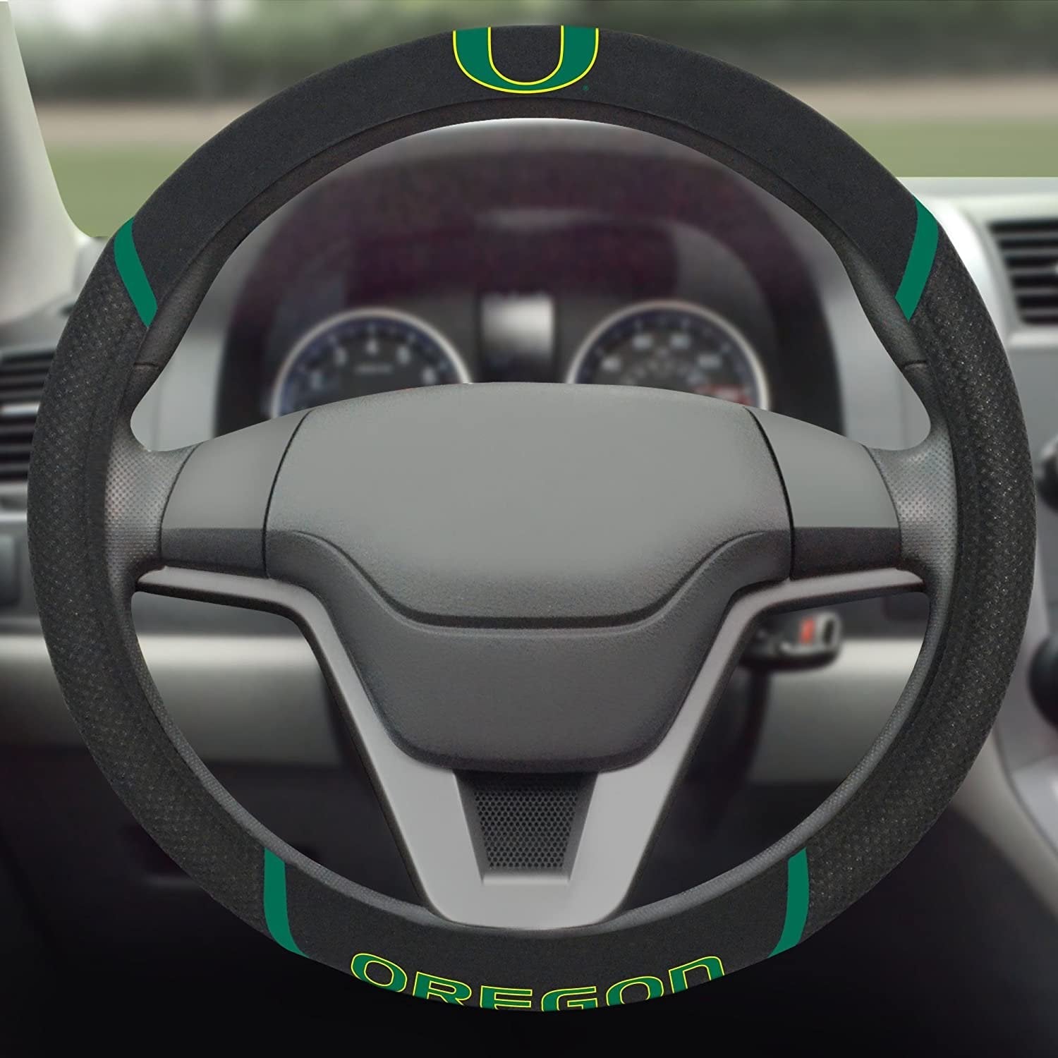 Oregon Ducks Steering Wheel Cover Premium Embroidered Black 15 Inch University of