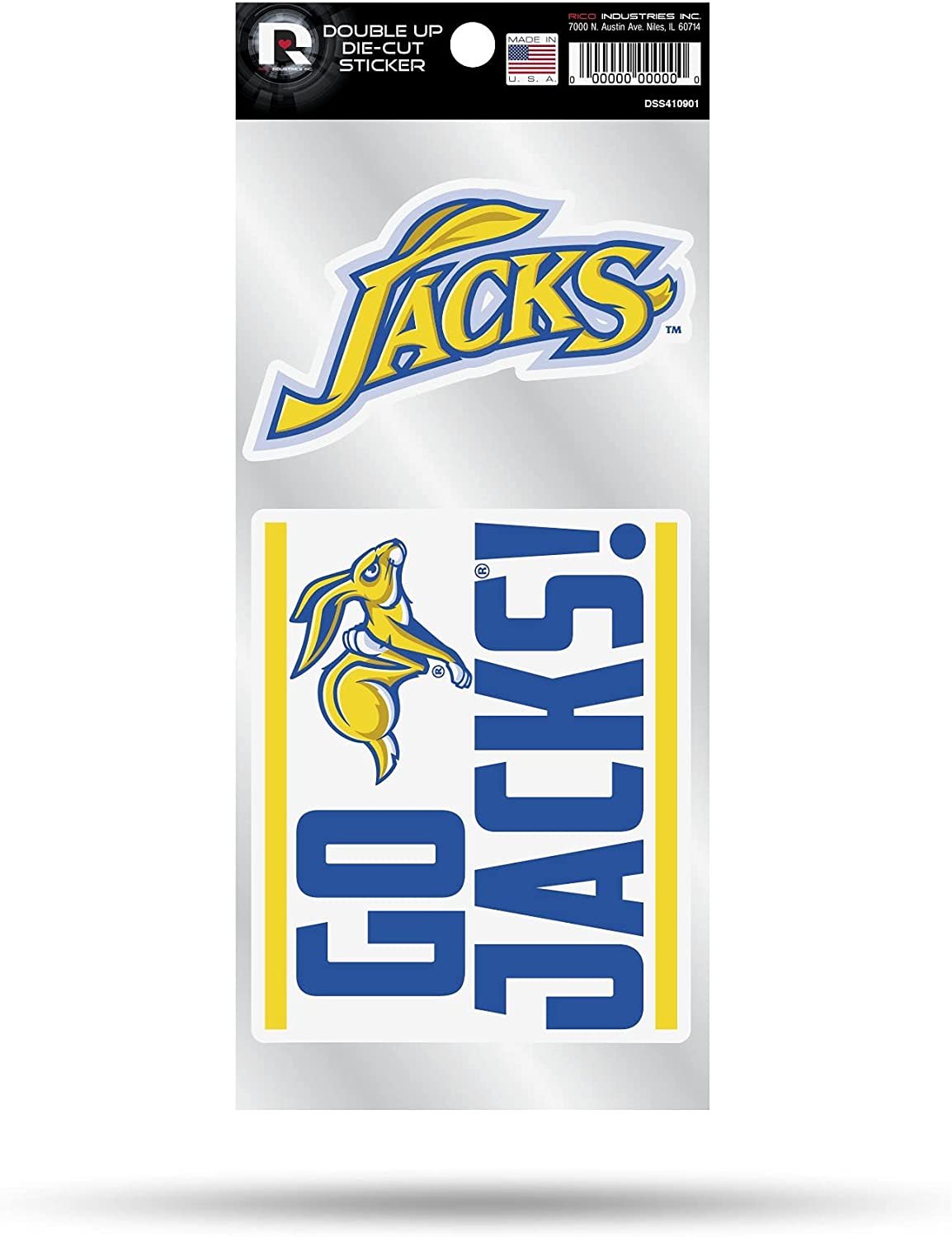 South Dakota State University Jackrabbits 2-Piece Double Up Die Cut Sticker Decal Sheet, 4x8 Inch