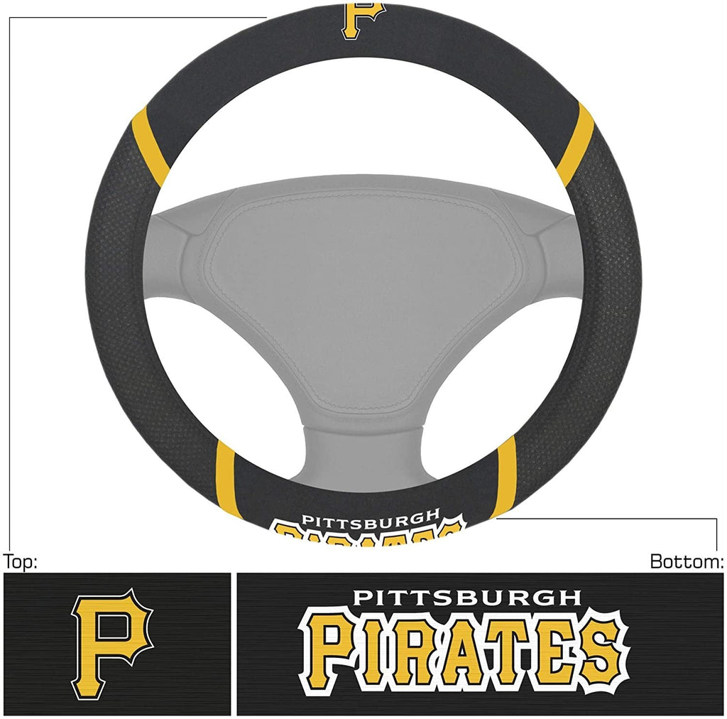 Pittsburgh Pirates Steering Wheel Cover Premium Embroidered Black 15 Inch