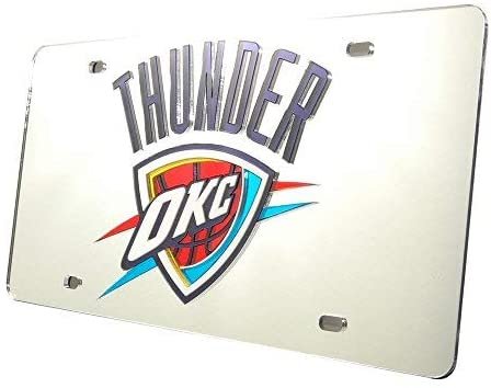 Oklahoma City Thunder Premium Laser Cut Tag License Plate, Mirrored Acrylic Inlaid, 12x6 Inch