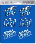 Middle Tennessee State University Blue Raiders 6-Piece Decal Sticker Set, 5x6 Inch Sheet, Gift for football fans for any hard surfaces around home, automotive, personal items