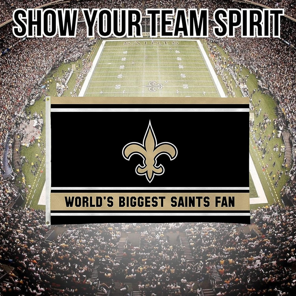 New Orleans Saints 3x5 Feet Flag Banner, World's Biggest Fan, Metal Grommets, Single Sided, Indoor or Outdoor Use