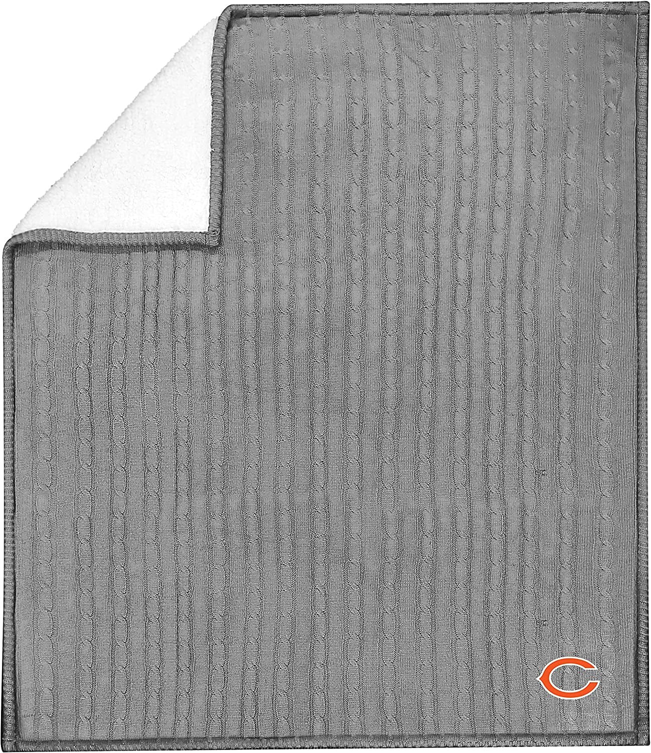 Chicago Bears Cable Sweater Knit Sherpa Throw Blanket 50x60 Inch Adult