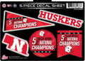 Nebraska Cornhuskers 5X Time Champions Decal Sticker Multi Sheet 5 Piece College Football Flat Vinyl Emblem University of