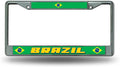 Brazil World Cup Soccer Premium Metal License Plate Frame Chrome Tag Cover, 12x6 Inch
