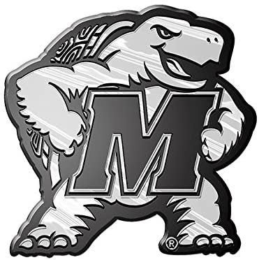 University of Maryland Terrapins Auto Emblem, Plastic Molded, Silver Chrome Color, Raised 3D Effect, Adhesive Backing
