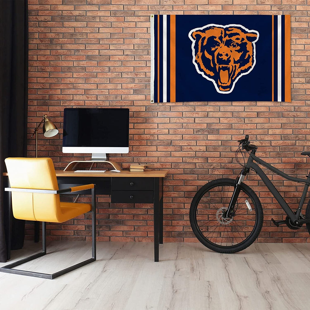Chicago Bears Premium 3x5 Feet Flag Banner, Retro Logo, Metal Grommets, Outdoor Indoor, Single Sided