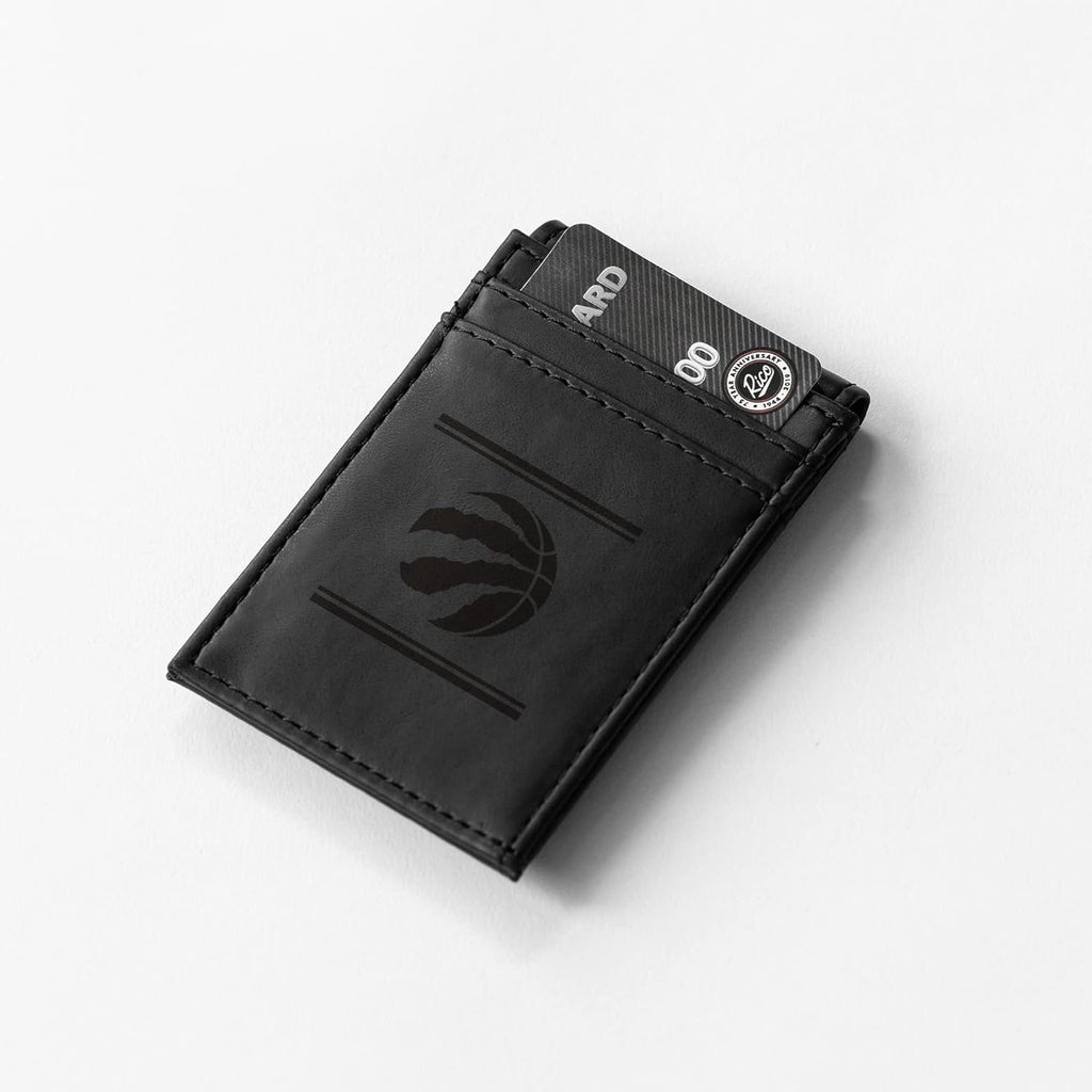 Toronto Raptors Premium Black Leather Wallet, Front Pocket Magnetic Money Clip, Laser Engraved, Vegan