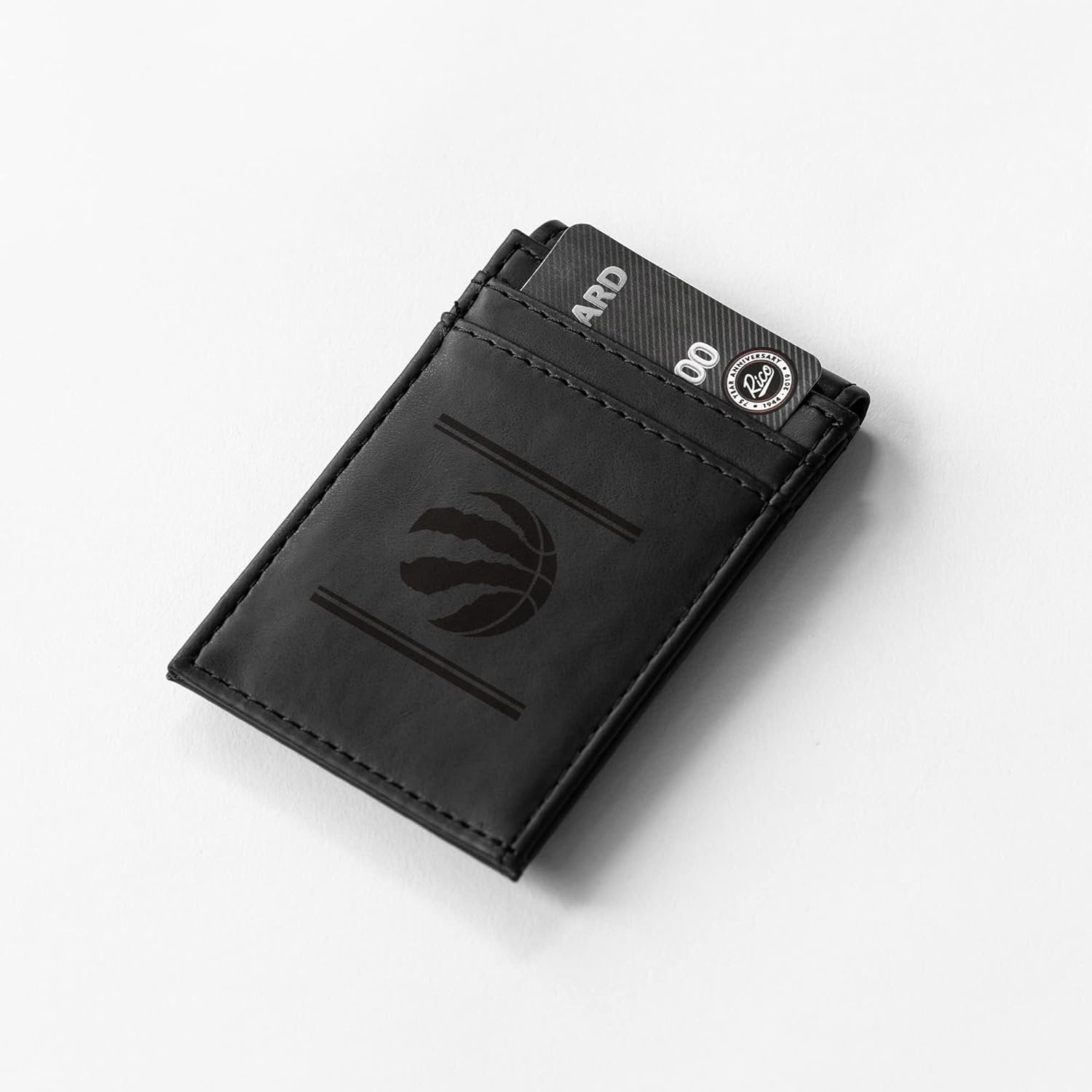 Toronto Raptors Premium Black Leather Wallet, Front Pocket Magnetic Money Clip, Laser Engraved, Vegan