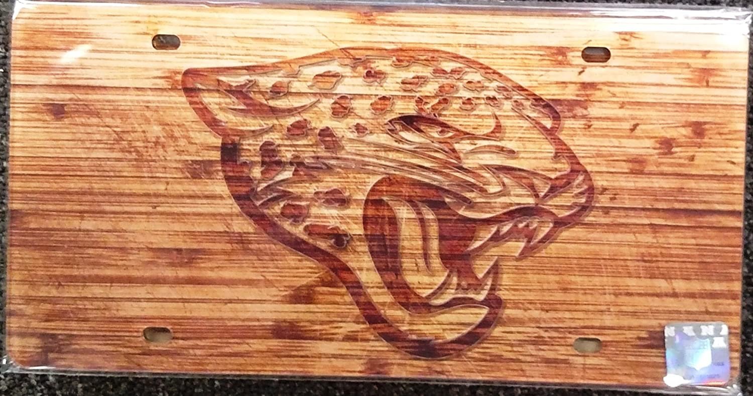Jacksonville Jaguars Premium Laser Cut Tag License Plate, Woodgrain Design, Mirrored Acrylic Inlaid, 6x12 Inch