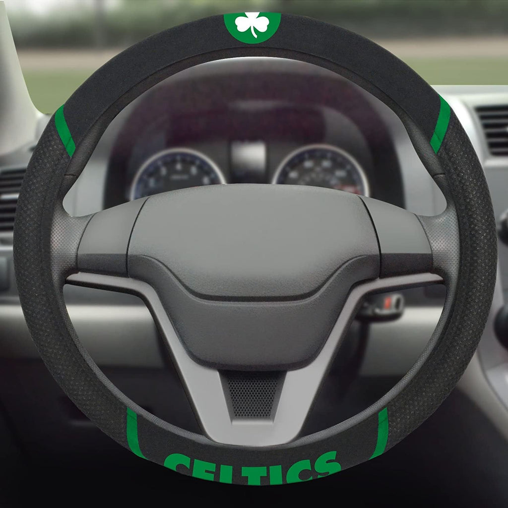 Boston Celtics Steering Wheel Cover Premium Embroidered Black 15 Inch