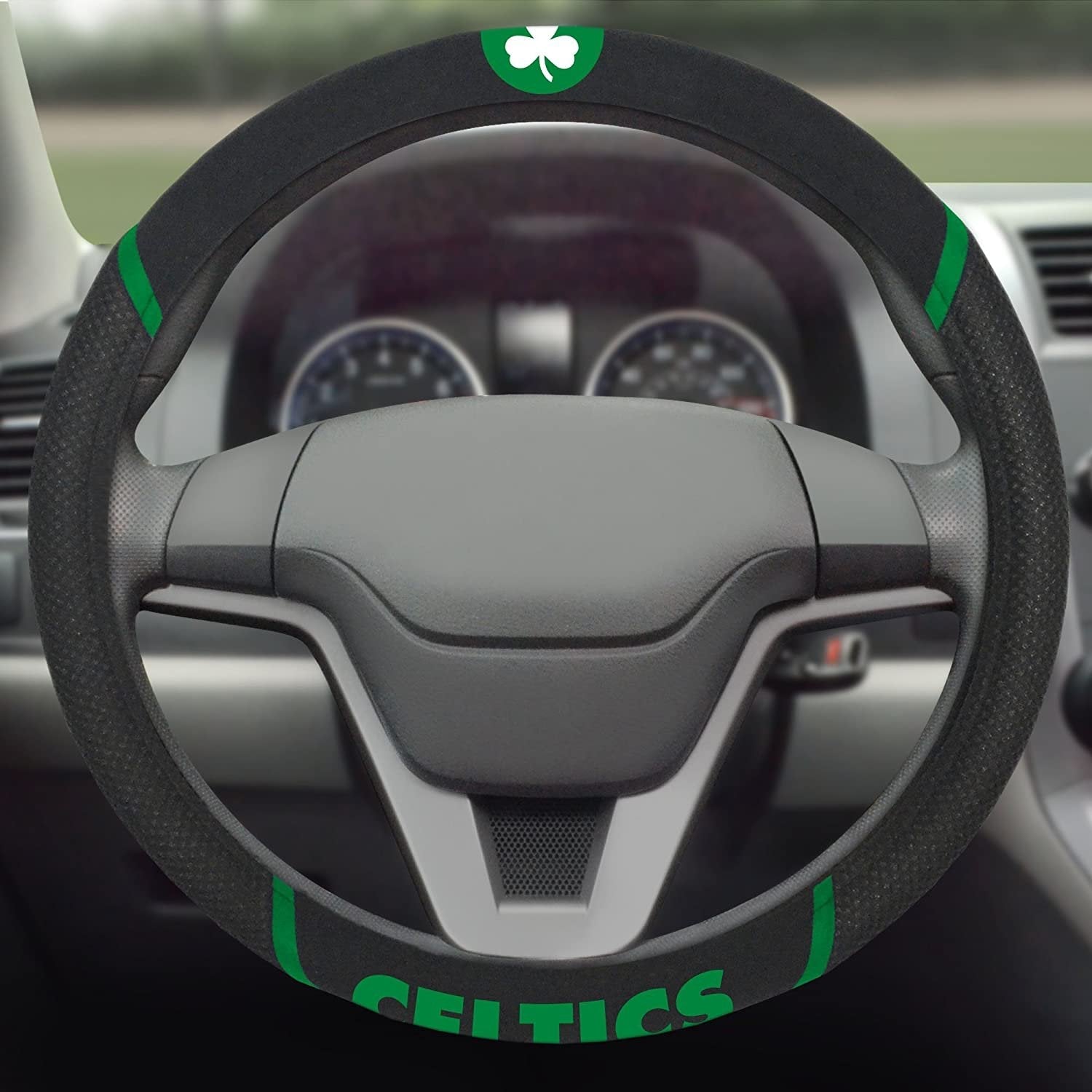 Boston Celtics Steering Wheel Cover Premium Embroidered Black 15 Inch