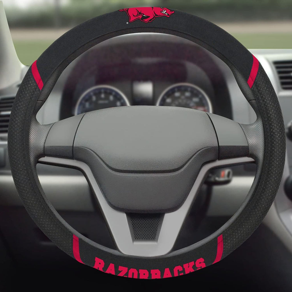 Arkansas Razorbacks Steering Wheel Cover Premium Embroidered Black 15 Inch University of
