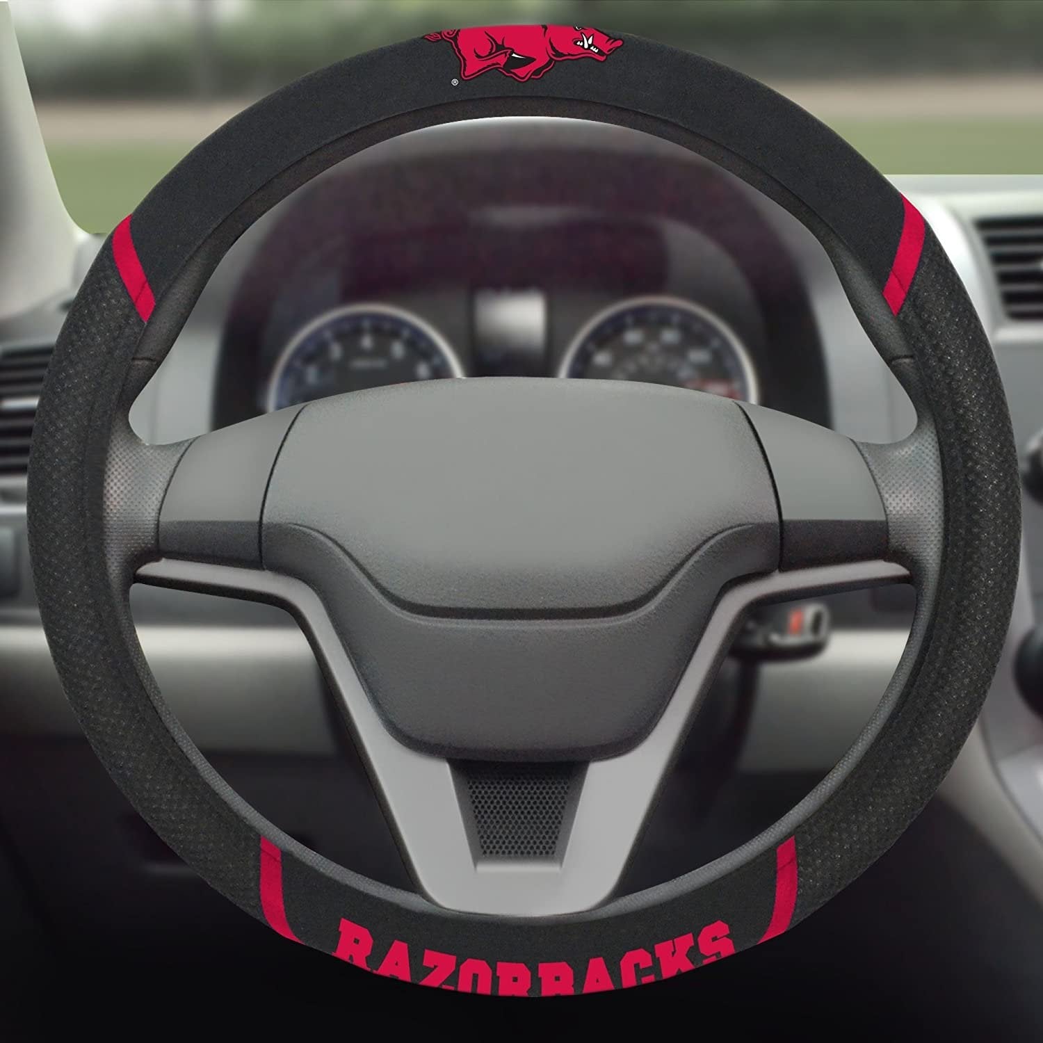 Arkansas Razorbacks Steering Wheel Cover Premium Embroidered Black 15 Inch University of
