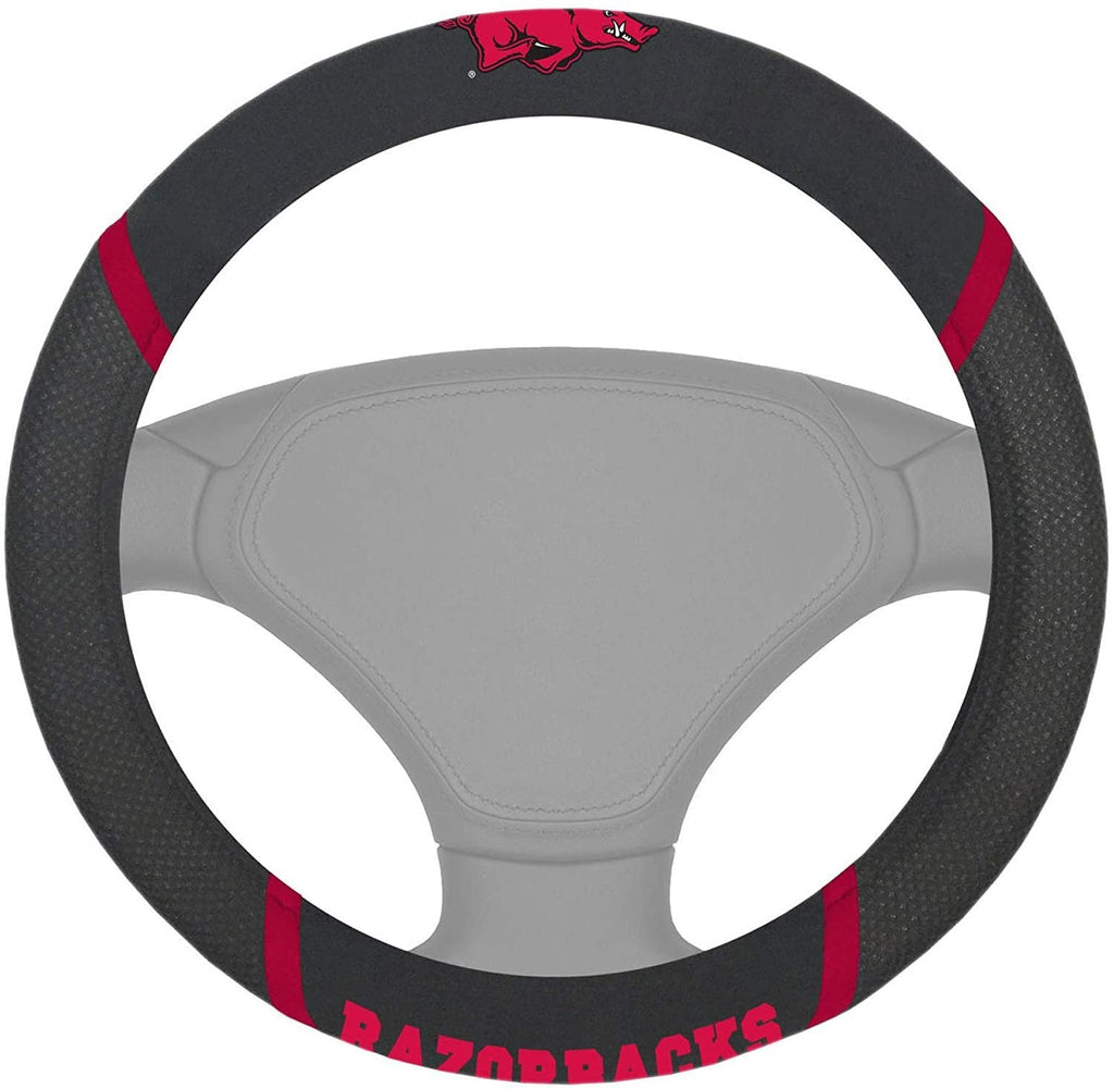 Arkansas Razorbacks Steering Wheel Cover Premium Embroidered Black 15 Inch University of