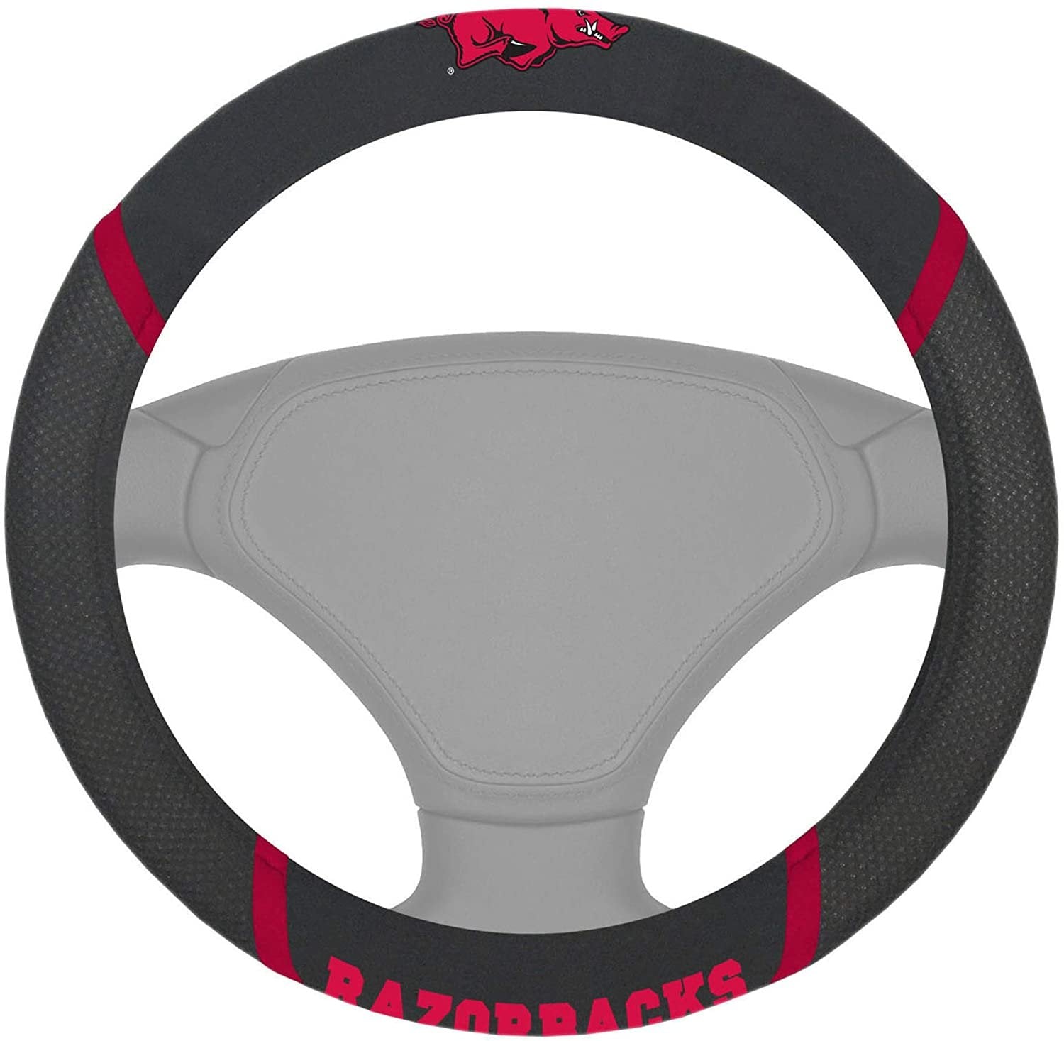 Arkansas Razorbacks Steering Wheel Cover Premium Embroidered Black 15 Inch University of