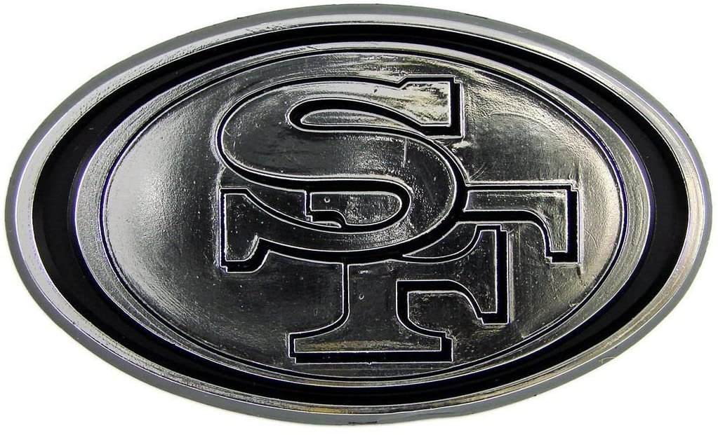 San Francisco 49ers Auto Emblem, Plastic Molded, Silver Chrome Color, Raised 3D Effect, Adhesive Backing