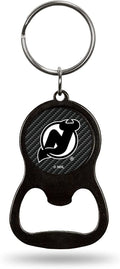 New Jersey Devils Premium Solid Metal Keychain Bottle Opener, Carbon Fiber Design