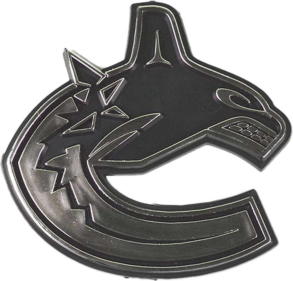 Vancouver Canucks Auto Emblem, Silver Chrome Color, Molded, Raised, Adhesive Tape Backing, 3 Inch