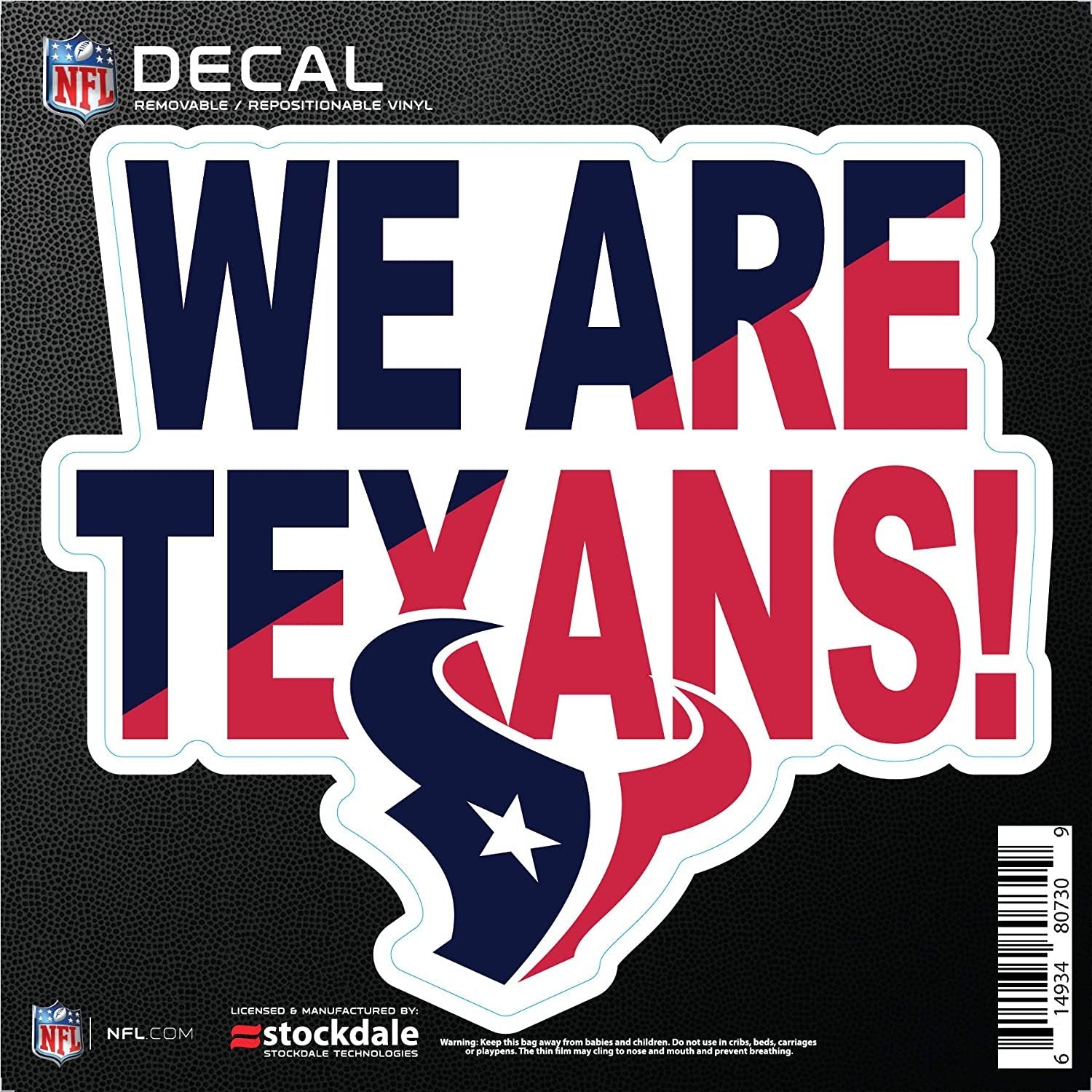 Houston Texans 6 Inch Decal Sticker, Flat Vinyl, Die Cut, Slogan Design, Full Adhesive Backing