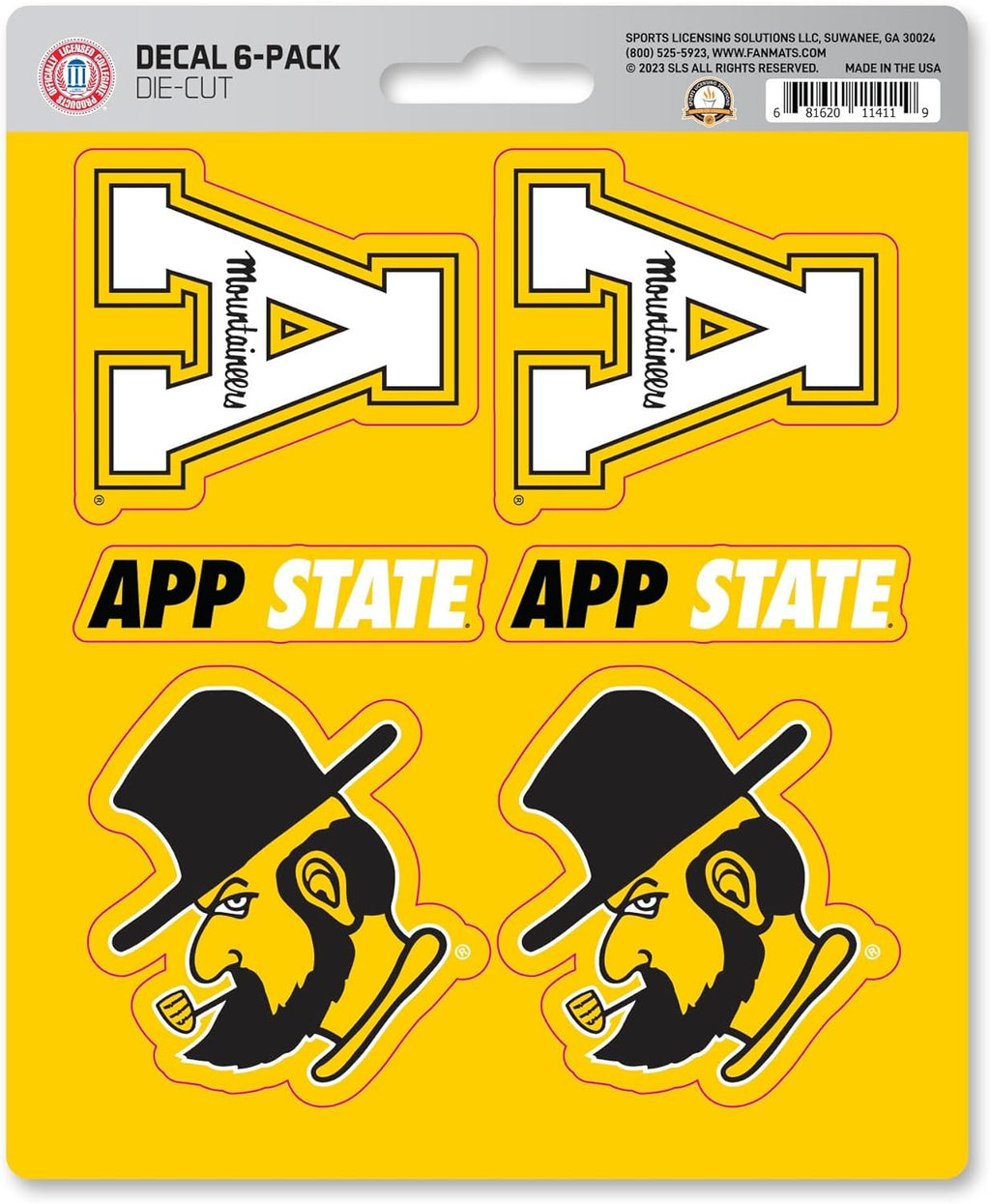 Appalachian State University Mountaineers 6-Piece Decal Sticker Set, 5x6 Inch Sheet, Gift for football fans for any hard surfaces around home, automotive, personal items