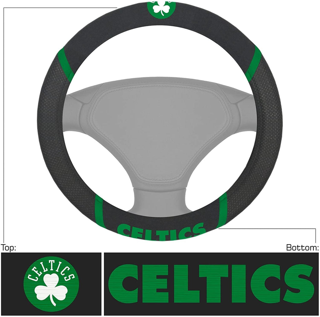 Boston Celtics Steering Wheel Cover Premium Embroidered Black 15 Inch
