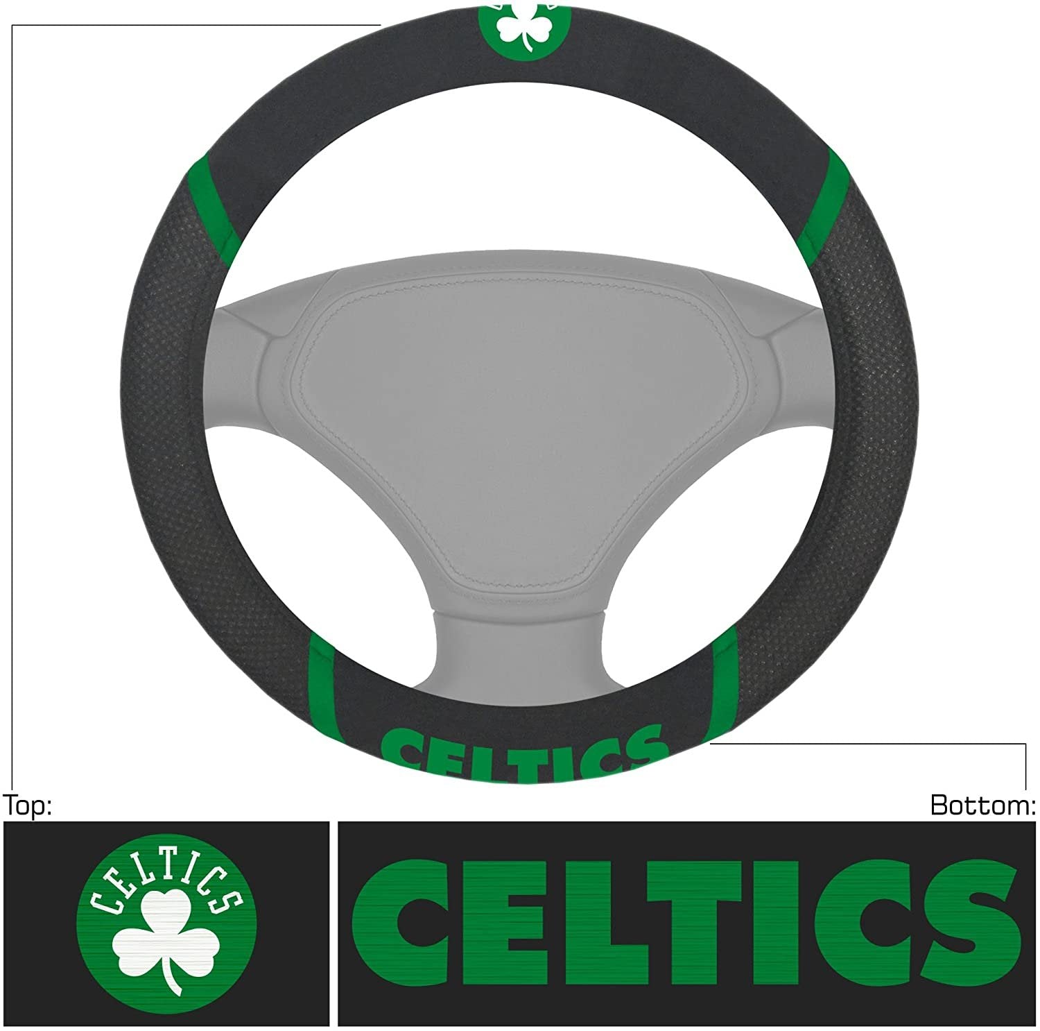 Boston Celtics Steering Wheel Cover Premium Embroidered Black 15 Inch