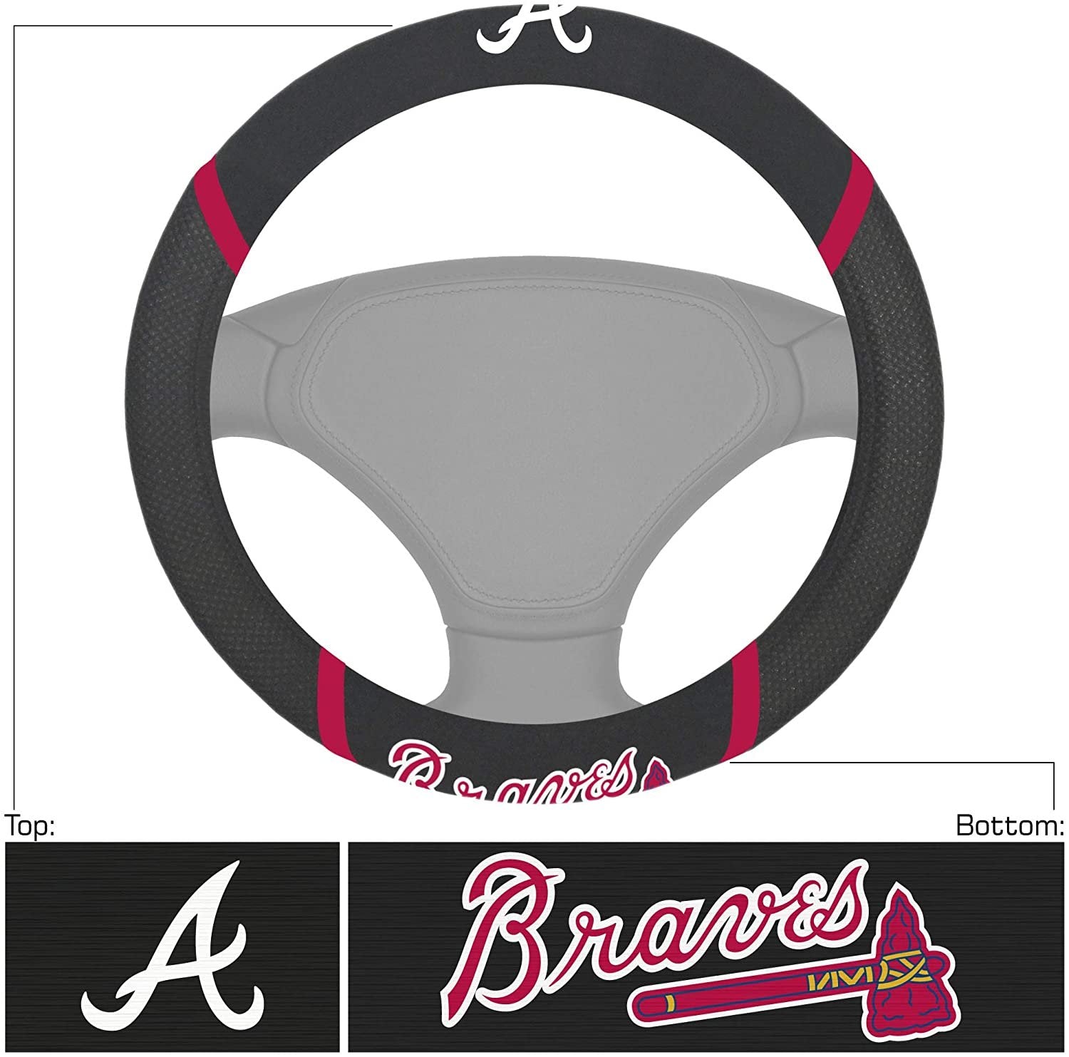 Atlanta Braves Steering Wheel Cover Premium Embroidered Black 15 Inch